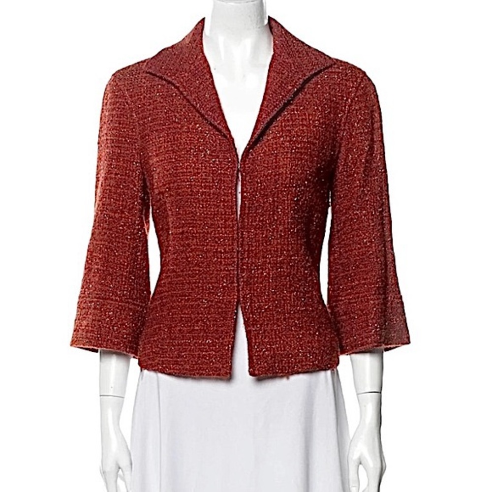 Lafayette 148 Metallic Sparkle Wool Tweed Blazer Suit Red Orange Silver Work 4 - Picture 3 of 16